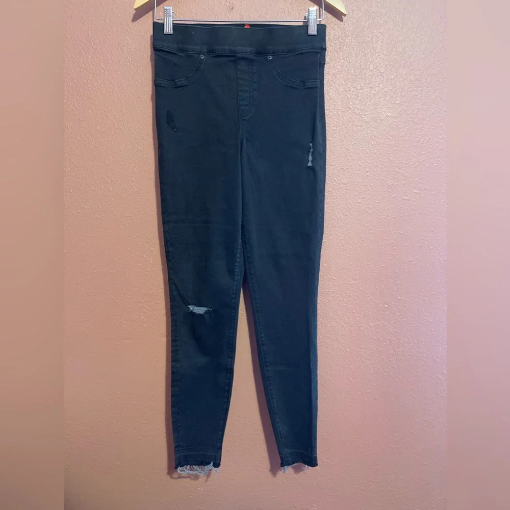 Spanx Black Distressed Jeans Size Small